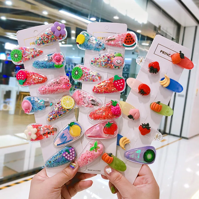 

5pcs/set Korea cute side clip quicksand fruit sequin hairpin color clip headdress