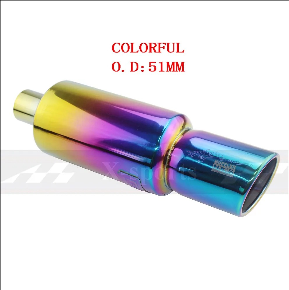 colorful 51MM Автомобильный мотоцикл Выхлопная система выхлопная труба глушитель наконечник Универсальный нержавеющая сталь ID 51 мм 57 мм 63 мм выход 89 мм Глушитель выхлопная труба - Цвет: colorful 51MM