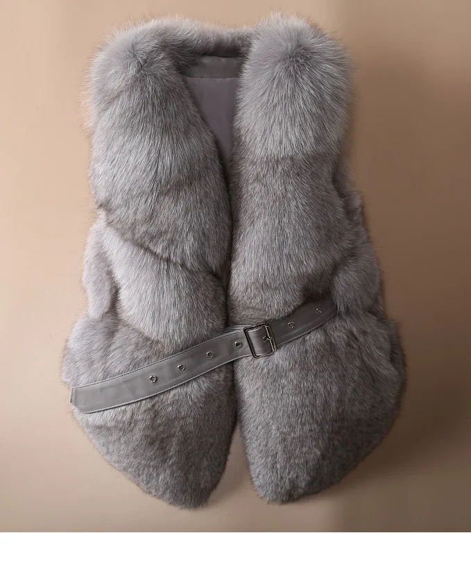 OFTBUY жилет из натурального Лисьего меха Повседневная женская зимняя безрукавка v-образный вырез пальто из натурального меха толстый теплый пояс уличная верхняя одежда