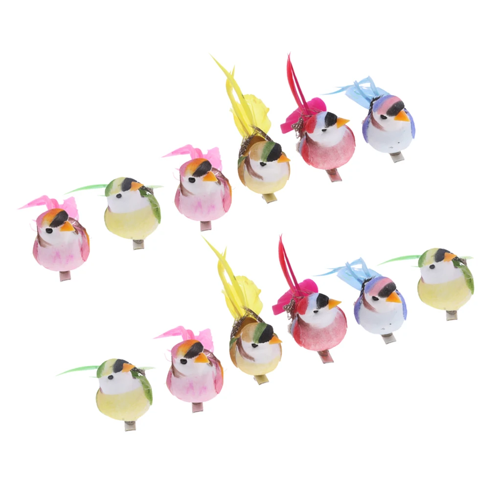 

12pcs Magpie Decorative Fake Foam Feather Artificial Ornamental Bird Decor