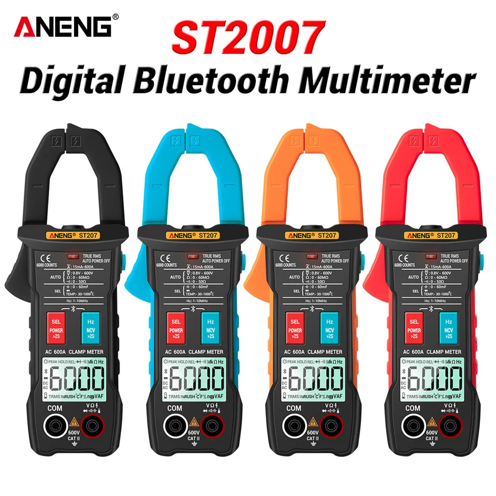 ANENG ST207 Pinza amperimétrica Bluetooth recientemente actualizada multimetro tester digital multimeter profesional polimetro amperimetro de gancho tester comprobador de corriente abrazaderas de apriete ac/dc clamp