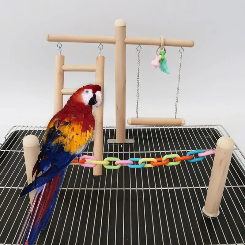 Bird Cage Stand Play Gym Wood Perch Playground Parrot Climbing Ladder Chewing Chain Swing Activity Exercise Center for Lovebirds | Дом и сад