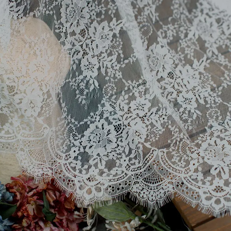 Высококачественная мягкая белая кружевная ткань для летнего платья французское