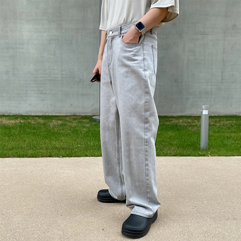 

Korean Wide-leg Jeans Men's Fashion Retro Baggy Gray Casual Jeans Men Streetwear Loose Hip-hop Straight Denim Trousers Mens