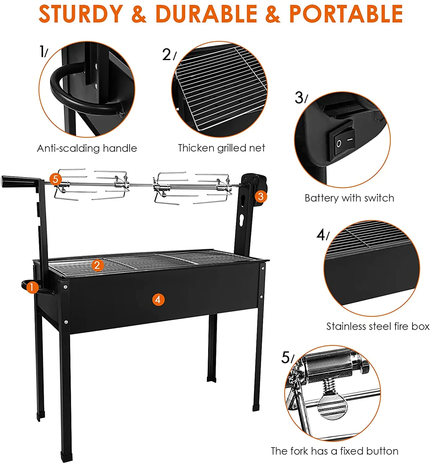 eu uk us 2 in 1 grillelectric rotisserie kit automatic barbecue bbq folding roaster roast stove grill stainless steel outdoor free global shipping