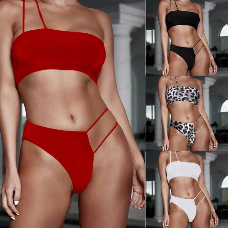 Комплект бикини женский на одно плечо Модный пикантный однотонный Асимметричный