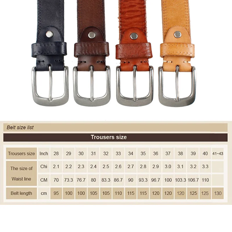

Vintage Cowhide Men's Belt Alloy Pin Buckle Natural Leather Jeans Belt Used For Men Classic Quality Belt