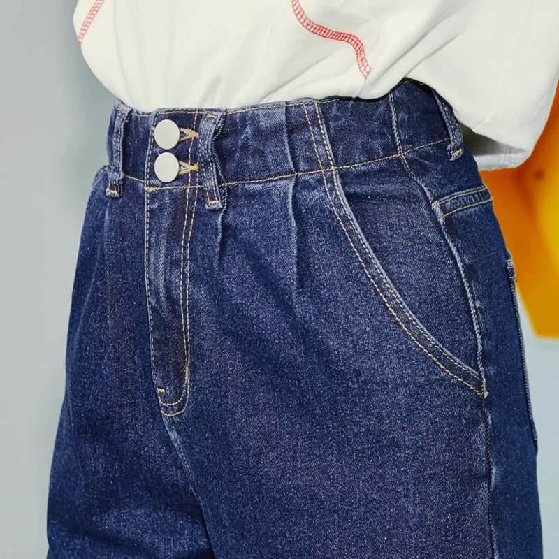 Женские джинсы с высокой талией свободные мягкие размера плюс Femme джинсовые