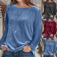 autumn and winter womens solid color velvet hoodie with round neck and pullover long sleeves tops sweater camisas de mujer