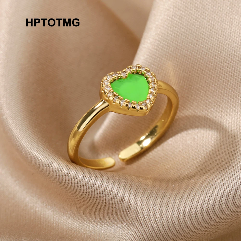 

Vintage Enamel Love Heart Gold Open Rings for Women Metal Punk Epoxy Resin Wed Rings 2021 Trend Party Jewelry Gift anillos mujer