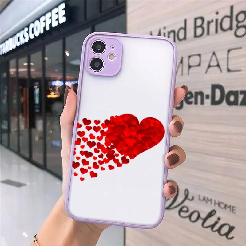 

Love heart Red pattern Phone Cases matte transparent For iphone 7 8 11 12 plus mini x xs xr pro max luxury brand shell cover