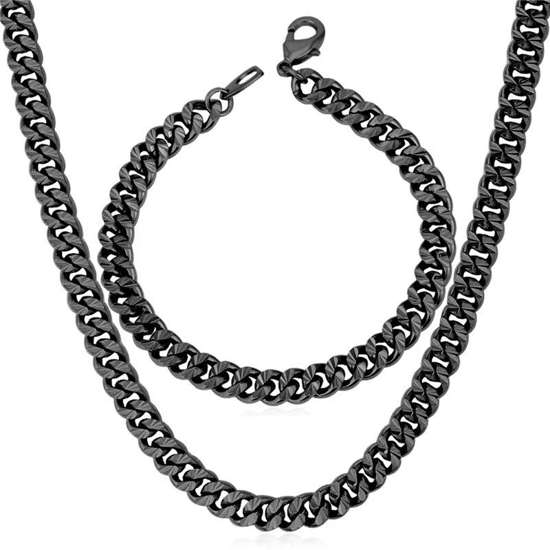 Collare кубинские звенья цепи Ювелирные наборы для мужчин черный пистолет цвет