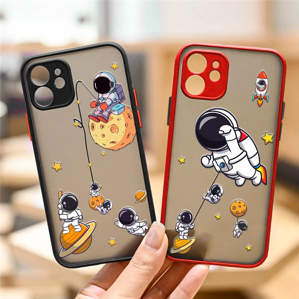 

Astronaut Phone Case for iphone 12 13 XS 11 Pro Max Mini 7 8 6 6s Plus SE2020 X XR Shockproof Red Creative Cartoon Coque shell