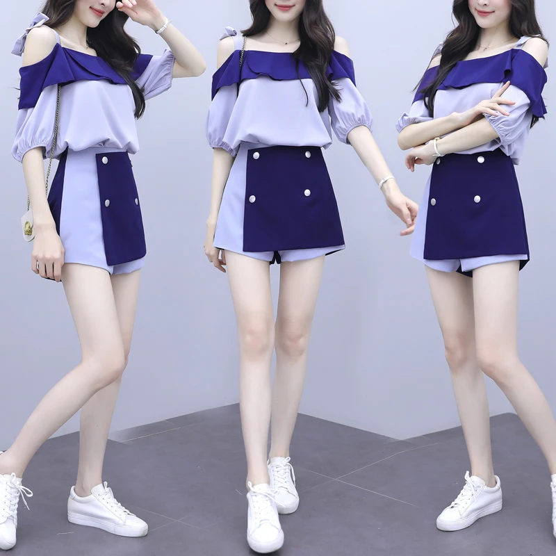 Женские костюмы из 2 предметов корейский стиль Топ и повседневная юбка шорты