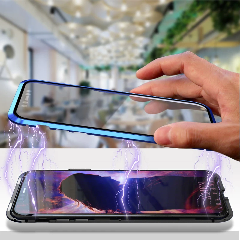 Магнитный металлический чехол 360 для iPhone 11 7 8 Plus X 10 XS Max прозрачный стеклянный Pro
