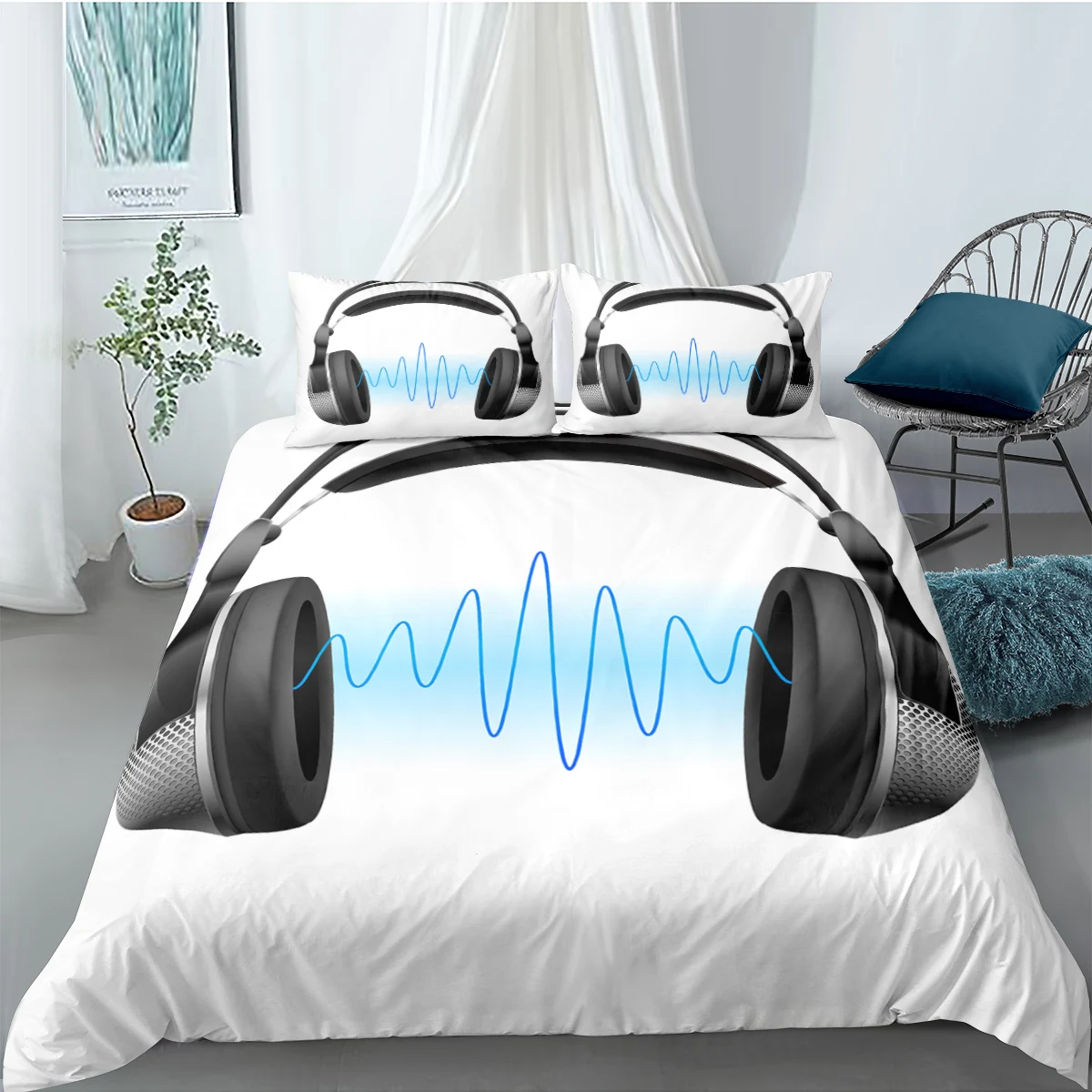 

Music Bedding Set Creative Earphone Duvet Cover Set Boys Girls Home Textile Headset Printed Bedclothes Comforter Covers