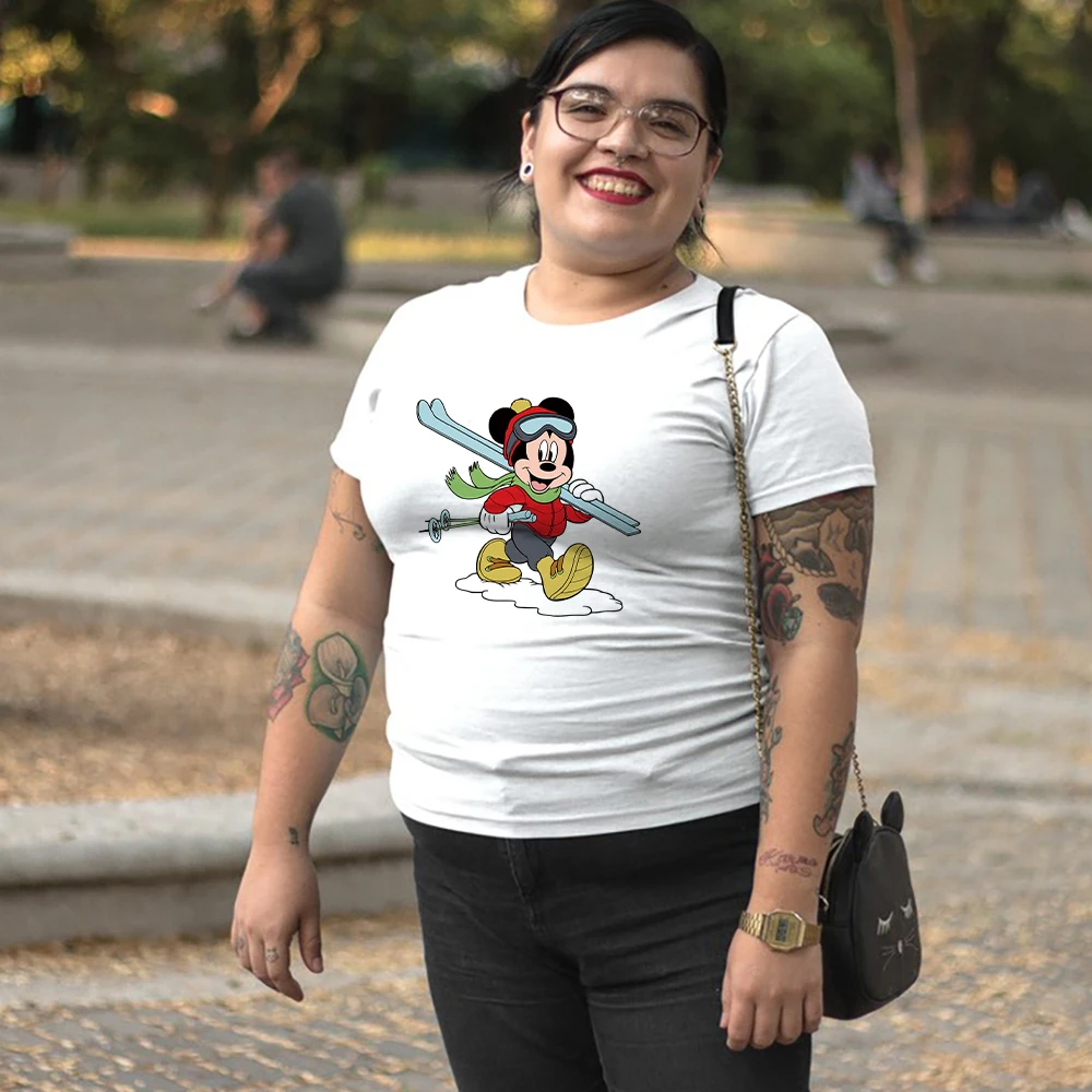 

Disney Classic Character Image Women's T Shirt Skiing Mickey Mouse T-shirt Fashion Vetement Female Plus Size Camiseta Tumblr