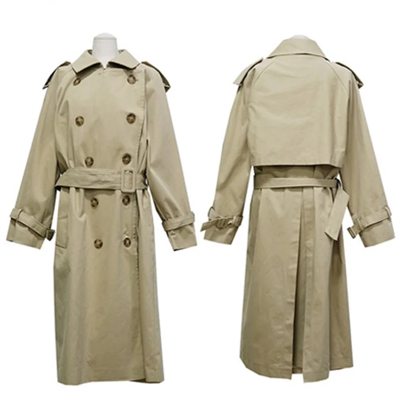 Женский Осенний двубортный длинный плащ с длинным рукавом Женская прямая