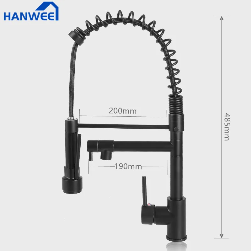 Черный латунный Смеситель для кухни смеситель раковины пружина крана двойные