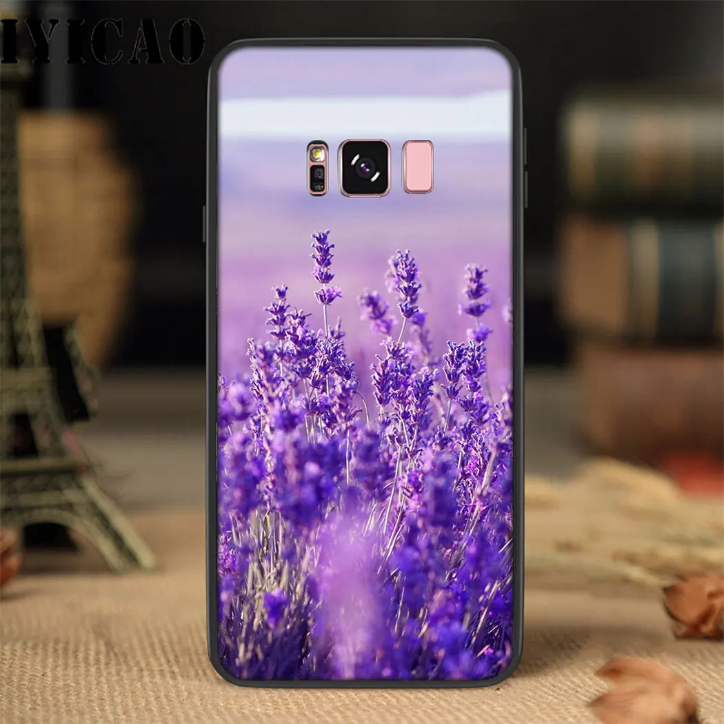 Мягкий силиконовый чехол IYICAO с фиолетовыми цветами для samsung A3 A5 A6 Plus A7 A8 A9 J6 |