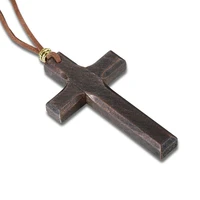 jhsl brand black brown wood cross men statement long necklace pendants rope chain fashion jewelry dropship