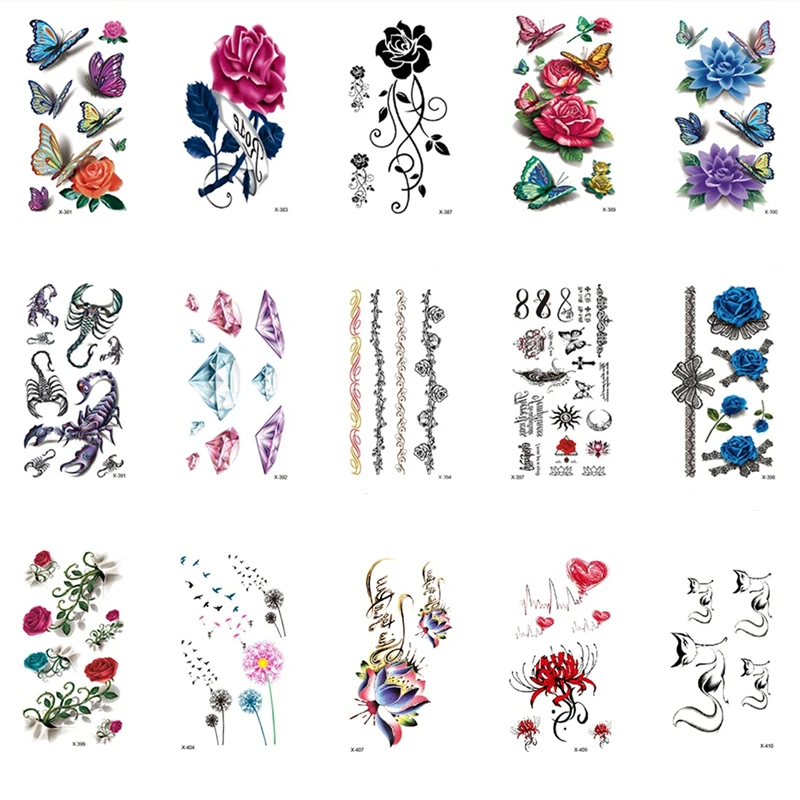 Women's Temporary Tattoo Sticker, 3D Flower And Butterfly False Tattoo, Durable Waterproof, Small Size, 10.5 * 6CM, Art Decal