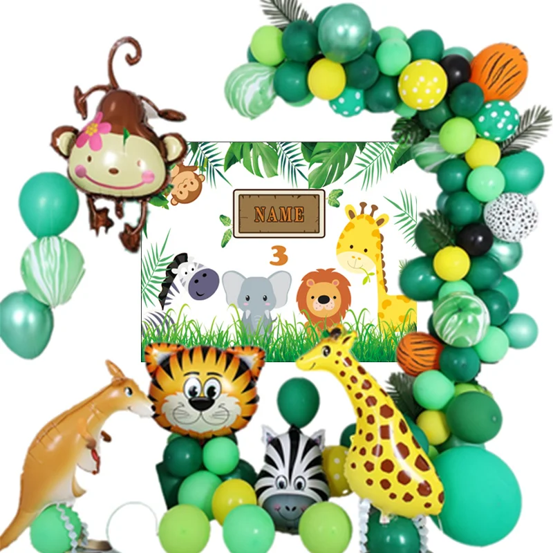 Globos decoracion ninos 1 er cumpleanos Safari Animal globo arco Kit vida silvestre jirafa Globo Verde guirnalda personalizar|Воздушные