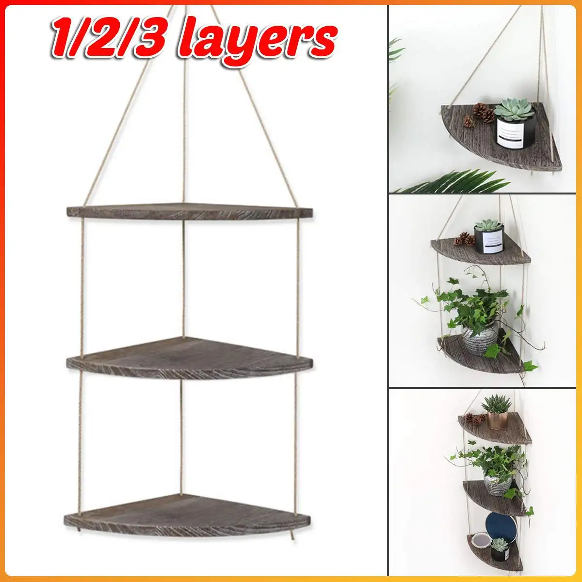 

Бесплатная доставка, ретро подвесная полка, угловая полка, стеллажи для хранения, джутовая веревка, Деревянные Настенные плавающие полки, н...