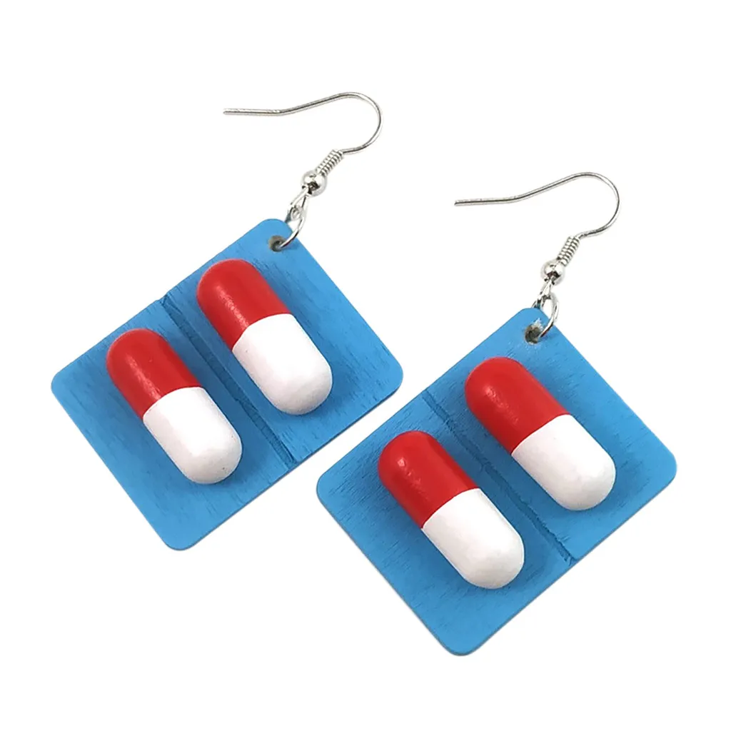 

Women Hook Earrings Creative Pills Capsule Wooden Drop Earrings Pendant Jewelry Gift Valuable Ornaments Fantasy Trinket
