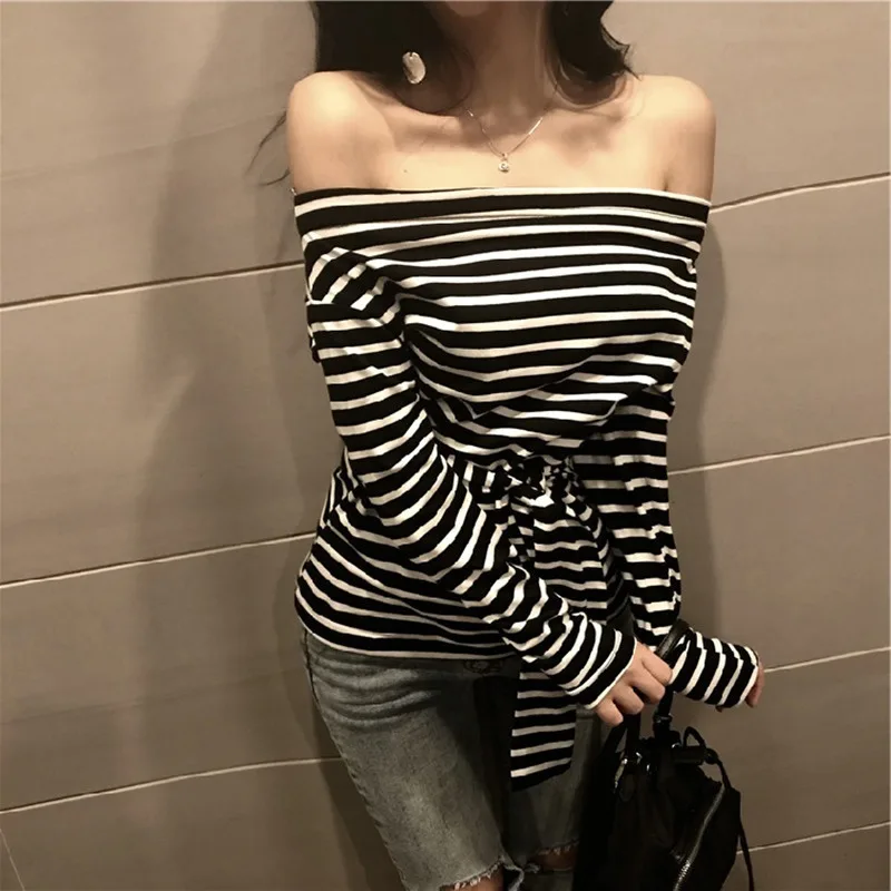 2019 Женская Сексуальная футболка с открытыми плечами и вырезом лодочкой модная