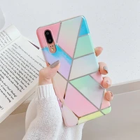 the cute plating geometric marble phone case for huawei p40 lite p30 p20 lite pro mate 20 lite glossy soft imd phone back cover