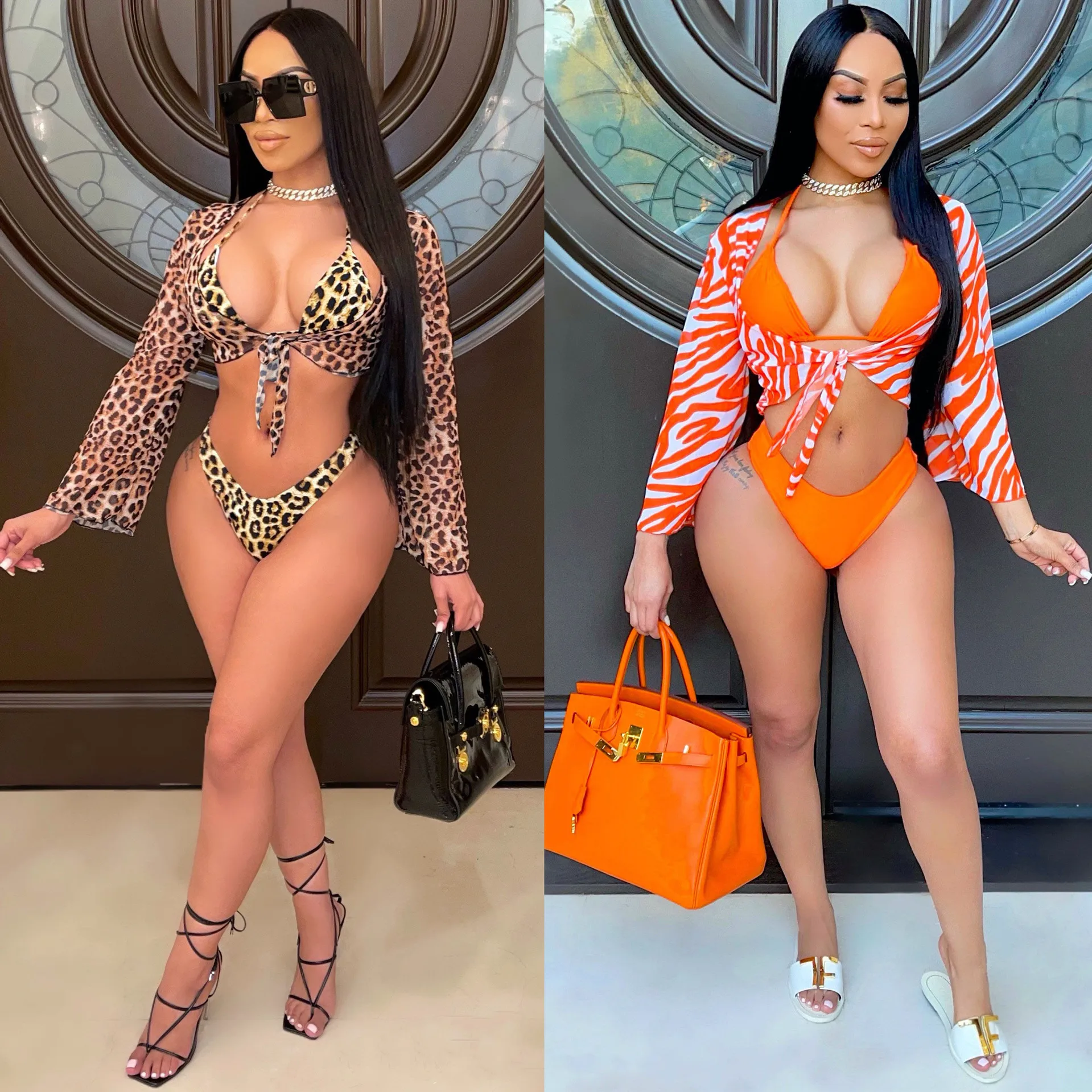 

2021 Summer New Sexy Temperament Fashion Leopard Print Swimsuit Three-Piece Suit