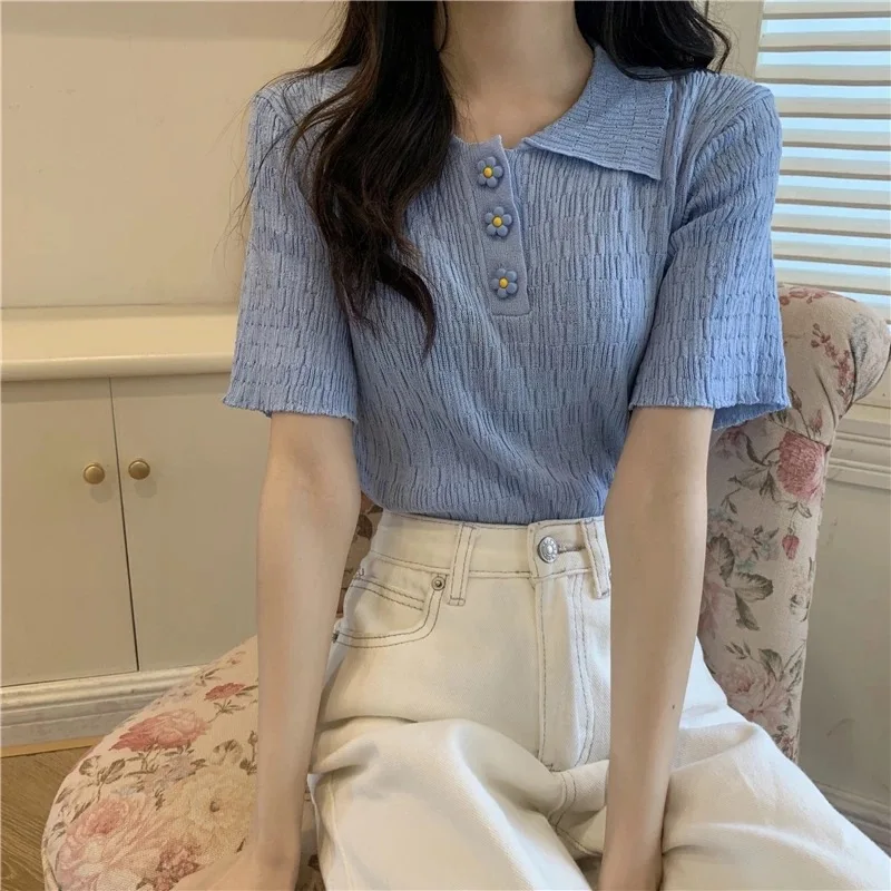 

Women Cotton blue Fashion Cotton Ladies Tee Shirt Short Sleeve Tops Tee Shirt