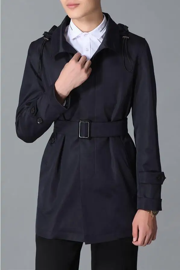 

Hooded Mens trench coats man Single-breasted long coat men european clothes long sleeve spring autumn plus siz