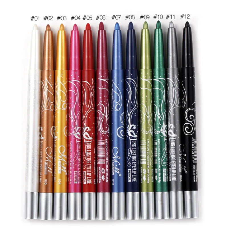 MENOW Brand Black White Eyeliner Pencil Pen Makeup 12pcs/Lot Easy To Wear Eyes Tattoo Pigment Waterproof Glitter EyeLiner Beauty |
