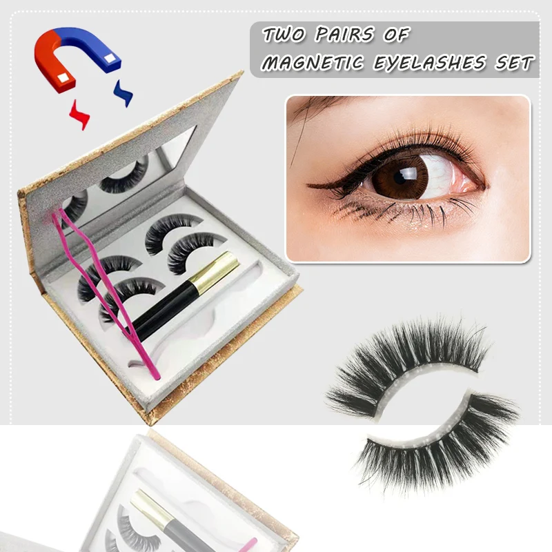 

Two Pairs of Liquid Eyeliner Magnetic False Eyelashes Glue-free Natural Simulation Curling Magnetic Lashes
