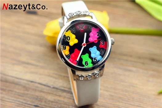 Детские красочные медведь мультфильм животных пояс дрель часы Новая Модная