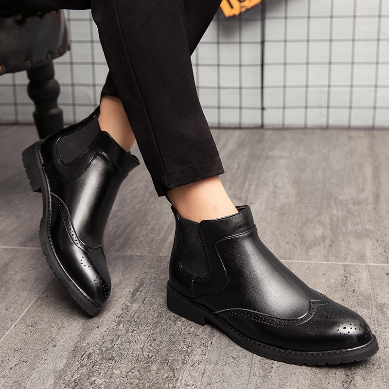 Осенние кожаные ботинки челси в стиле Bullock мужские ботильоны деловые мужская