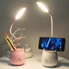 ночник Креативная Светодиодная настольная лампа с кошачьими ушками JUUZNP, настольная лампа с держателем для ручки, 5 в постоянного тока, USB-перезаряжаемая сенсорная настольная лампа для спальни, настольная лампа