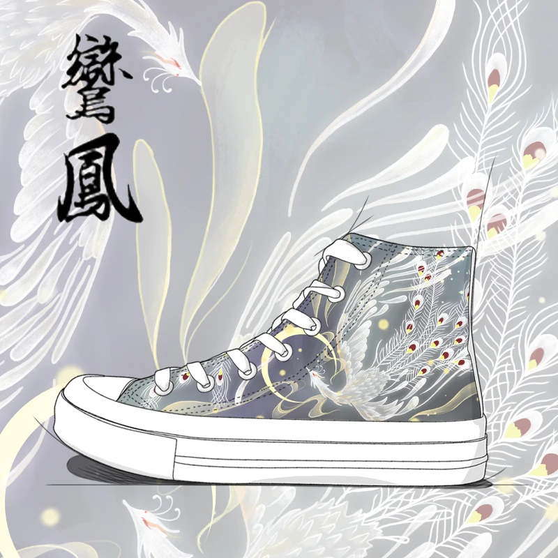 

Amy and Michael Phoenix Pattern Hand-painted Canvas Shoes Original Design Fashion Female Leisure Sneakers Woman Vulcanized Shoes