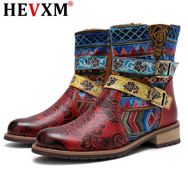 

HEVXM 2021 Vintage Bohemian Western Cowboy Botas De Cuero Pu Botas De Tobillo Para Mujer Zapatos Mujer Zapatos