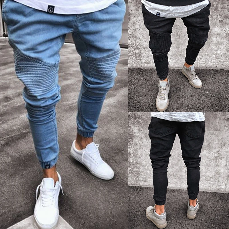 New Fashion Mens Blue Hip Hop Skinny Jeans Jogger Pants Men Plus Size Stretchy Ripped Skinny Biker Jeans Slim Fit Denim Trousers