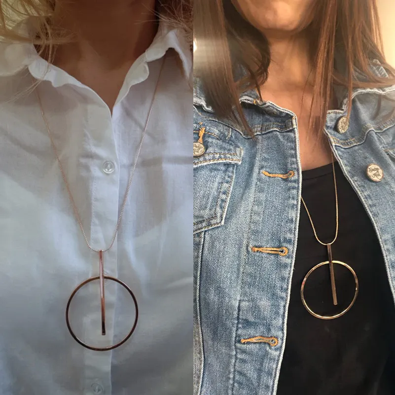 

Simple Big Round Pendant Necklace Women Minimalist Gold Circle Long Necklace Elegant Collier femme 2019 Fashion Jewelry Her Gift