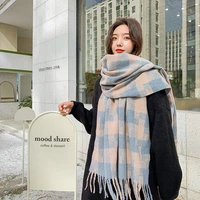 johnature winter warm japanese tassel designer women shawl scarf 2021 new all match plaid two sided thicken 3 colors scarf