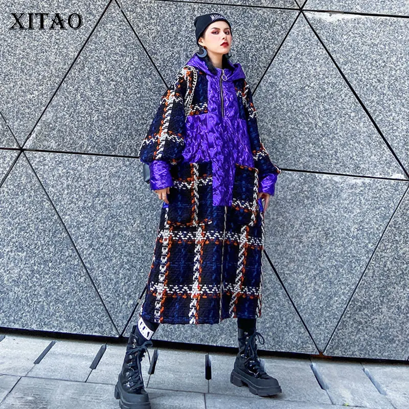 XITAO Tide Брендовое платье в клетку женское с капюшоном уличная одежда размера плюс
