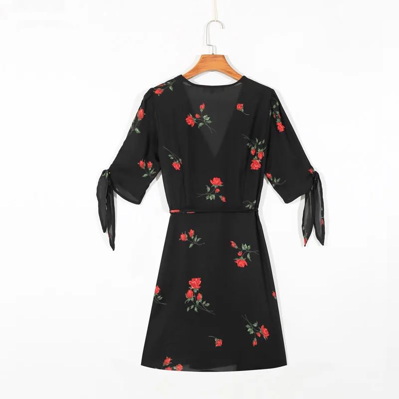 

Summer women's dress casual printing bow decoration slim dress Vestidos