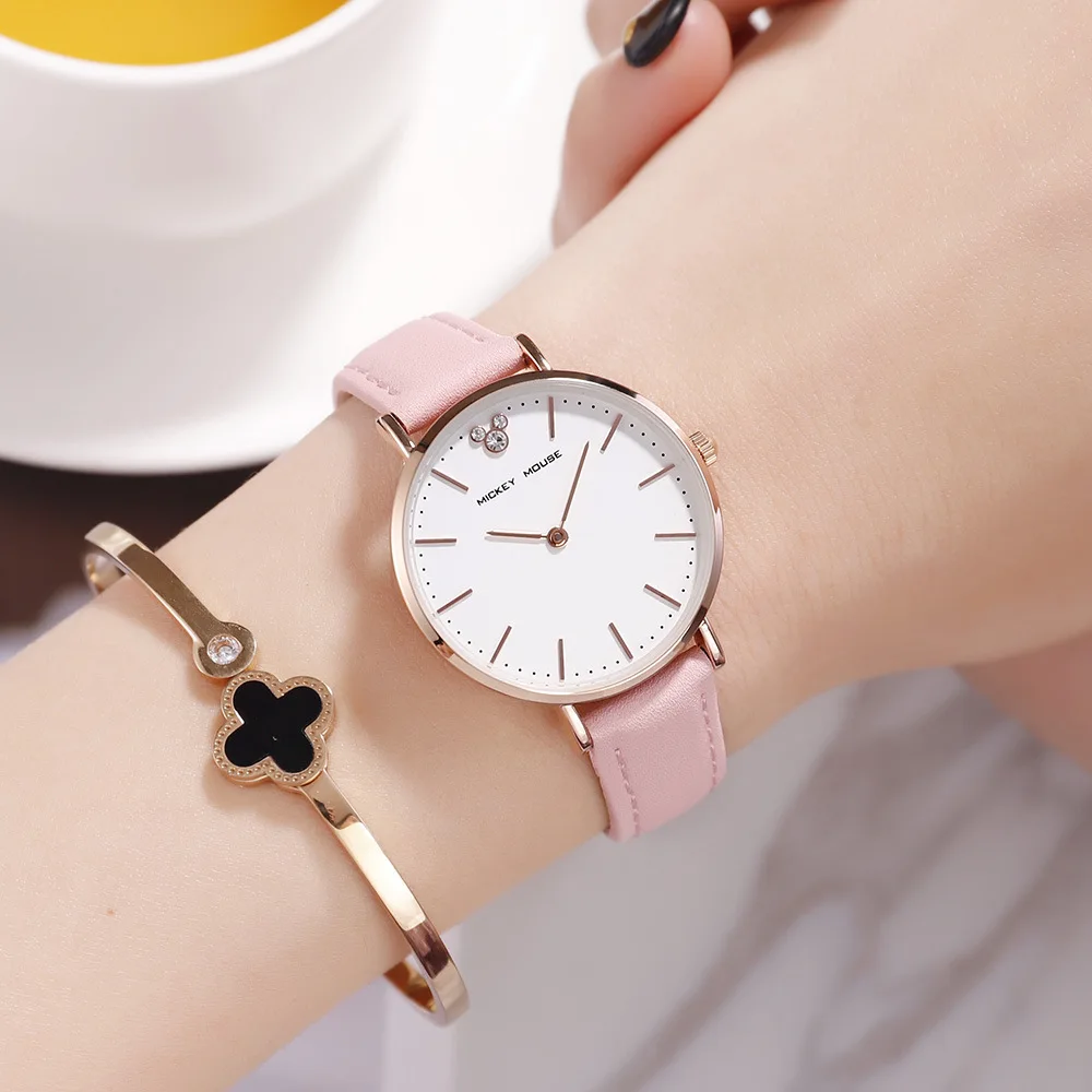 

Disney Simple Watch Mickey Fashion Trend Quartz Watch Middle School Student Belt Rhinestone Children's Women's Watch