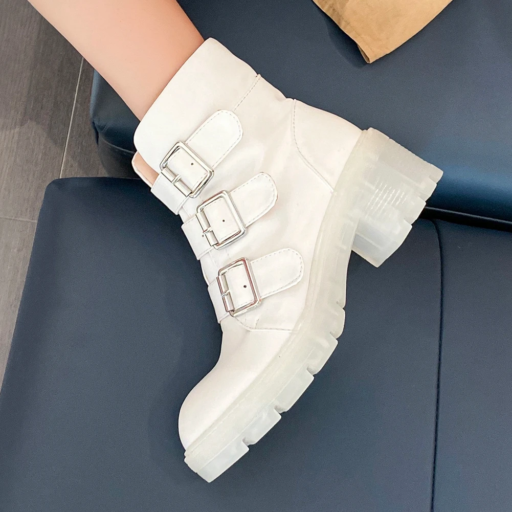 

KARINLUNA New Fashion Platform Female Boots Round Toe Buckle High Heels Solid Boots Women Autumn Office Casual Ankle Shoes Woman