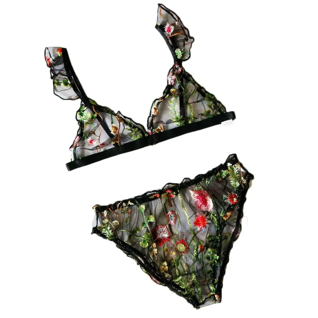 Женские сексуальные комплекты кружевное нижнее белье с цветочной вышивкой
