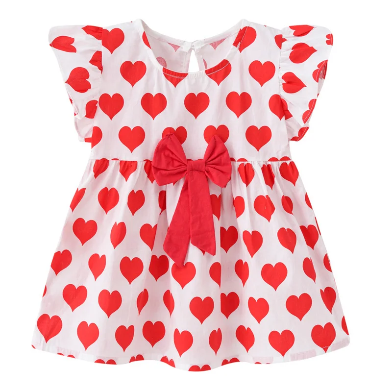 

Kids Dresses Baby Girls Clothing 2021 Summer New Fashion Sweet Bowknot Dress Love Printed Short Sleeve Dress Children Baby 0-4y